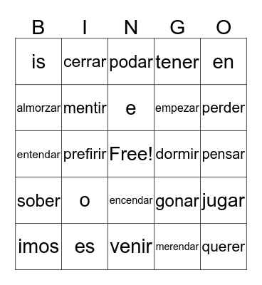 spanish Bingo Card