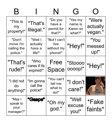 Karen Bingo Board Bingo Card