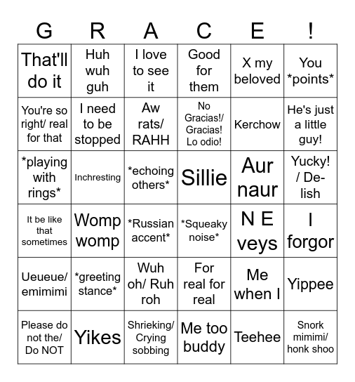 Graceism Bingo Card