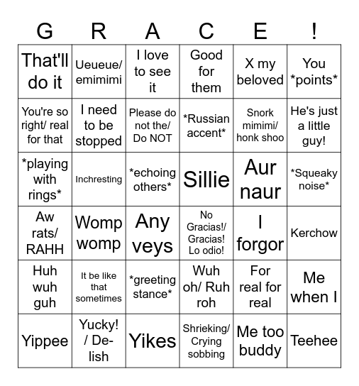 Graceism Bingo Card