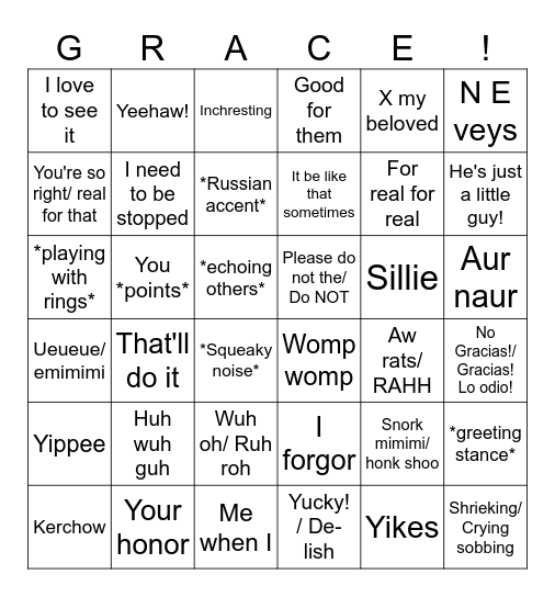 Graceism Bingo Card