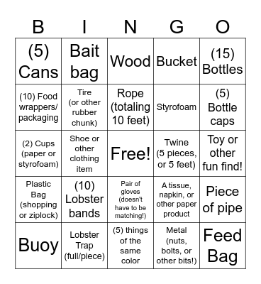 Beach Cleanup Bingo! Bingo Card