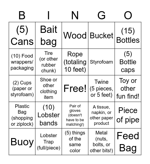 Beach Cleanup Bingo! Bingo Card