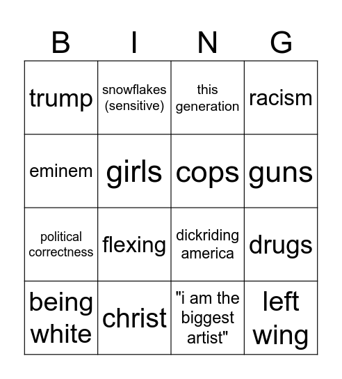 Tom macdonald Bingo Card