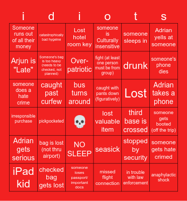 Trip idiot board Bingo Card