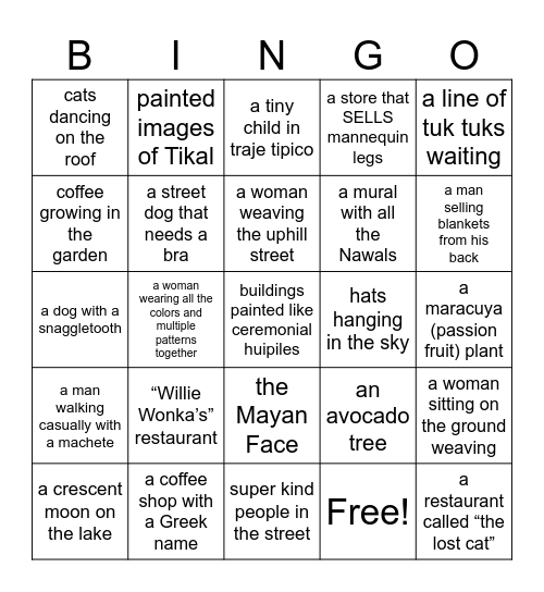 You might be in San Juan La Laguna if you see... Bingo Card