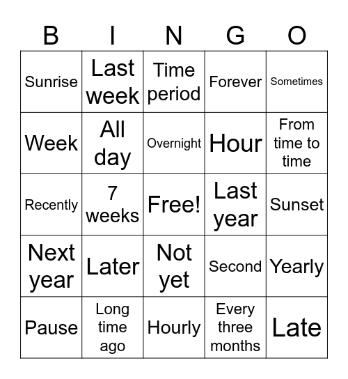 Unit 6 Vocabulary Review IV Bingo Card