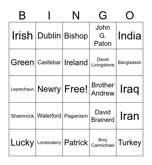 St. Patrick's Day Bingo! Bingo Card