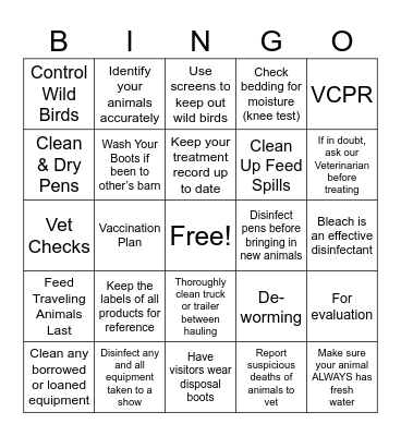 Biosecurity Bingo Card