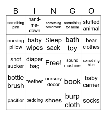 Baby Shower Bingo Card