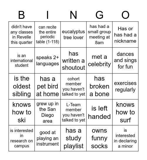 ELP Bingo Card