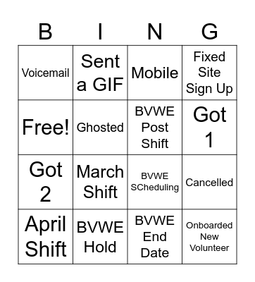 Division Booking Bingo Card