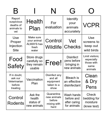 Biosecurity Bingo Card