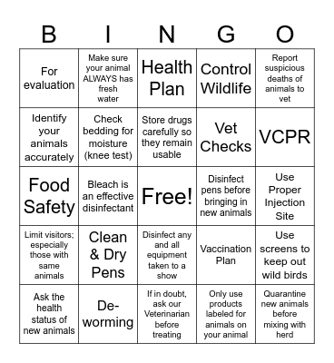 Biosecurity Bingo Card