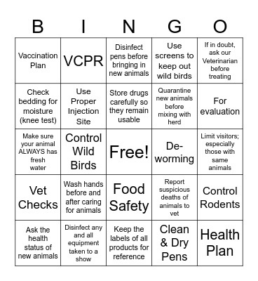 Biosecurity Bingo Card