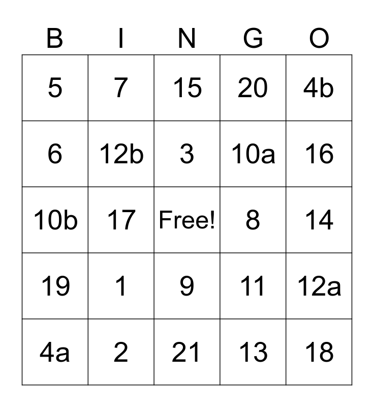 Ch. 9 Review Bingo Card