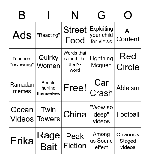 Instagram Bingo Card