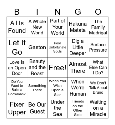 Disney Bingo Card