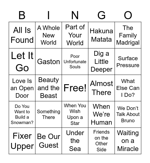 Disney Bingo Card