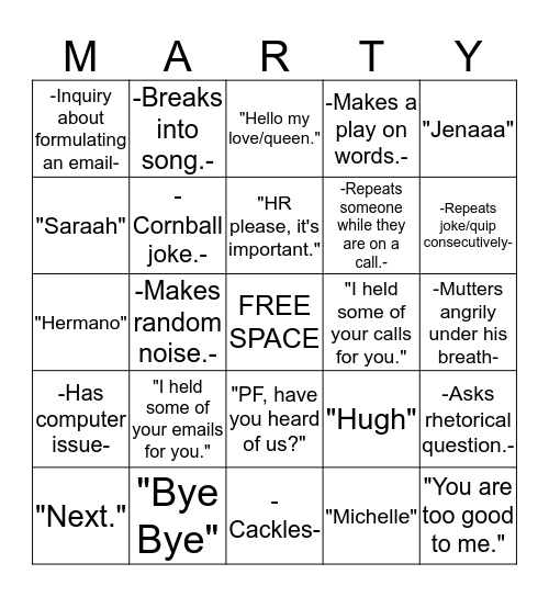 Marty Bingo! Bingo Card