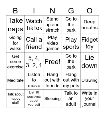 Coping Skills Bingo Card