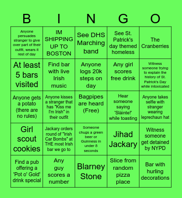 St. Patrick's Day 2024 Bingo Card