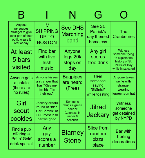 St. Patrick's Day 2024 Bingo Card