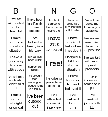 SOCIAL WORK BINGO! Bingo Card