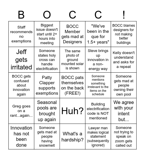 3/13 BOCC Meeting Bingo Card