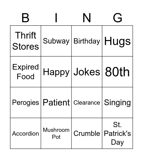 Sharon's 80th BINGO! Bingo Card