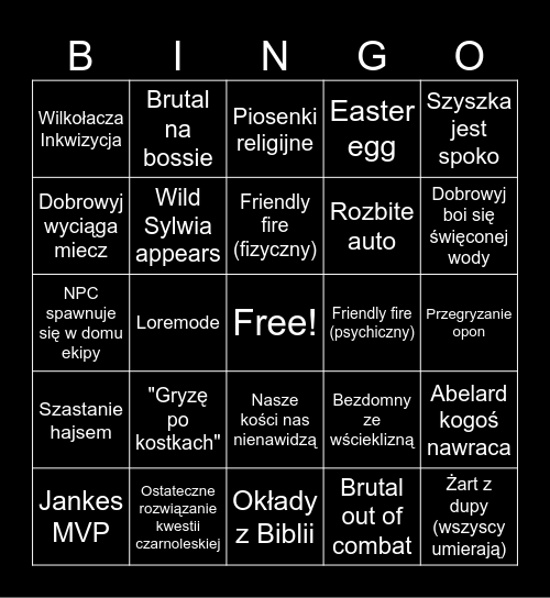 Wilkołak Bingo Card