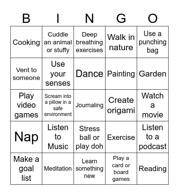 Coping Skills Bingo Card