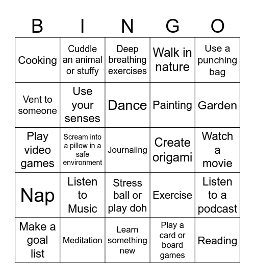 Coping Skills Bingo Card