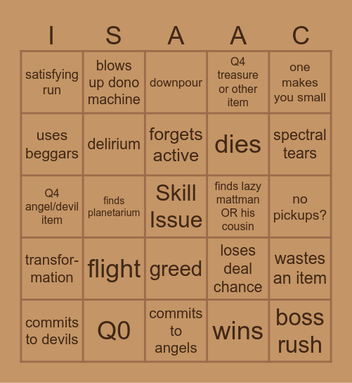Isaac bingo 2.0 Bingo Card
