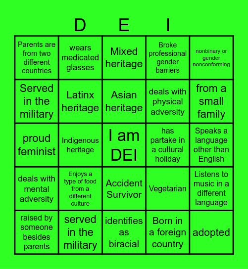 Diversity Bingo Card