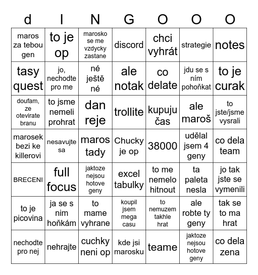 DBD DINGO Bingo Card