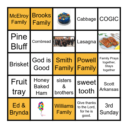 3RD Sunday Family Dinner BINGO Card