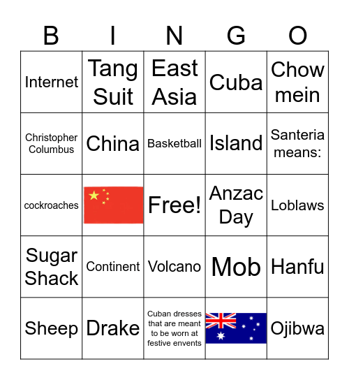 Country Review #1 Bingo Card