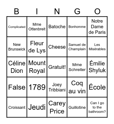 Semaine de la Francophonie! Bingo Card