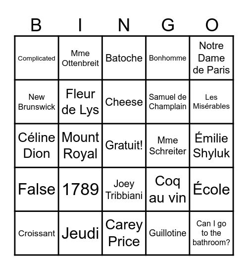 Semaine de la Francophonie! Bingo Card