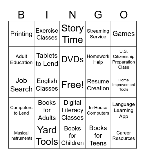 Library Bingo Card