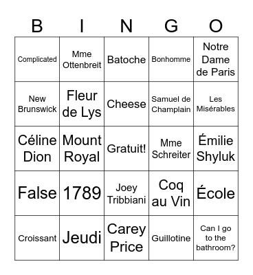 Semaine de la Francophonie Bingo Card