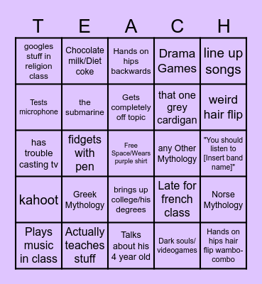 Timmies Teach Bingo Card