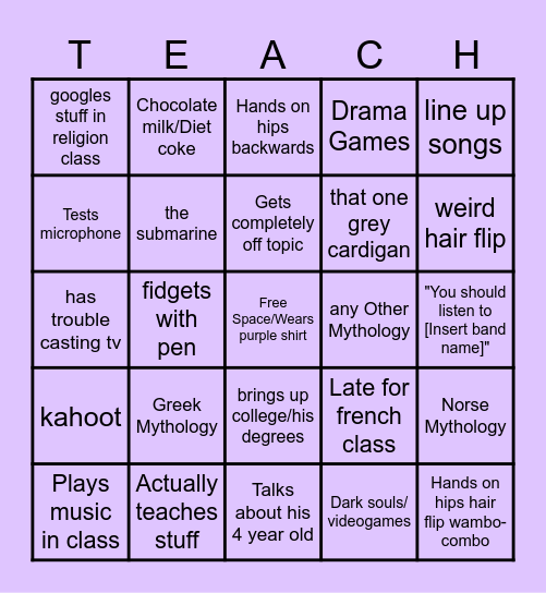 Timmies Teach Bingo Card