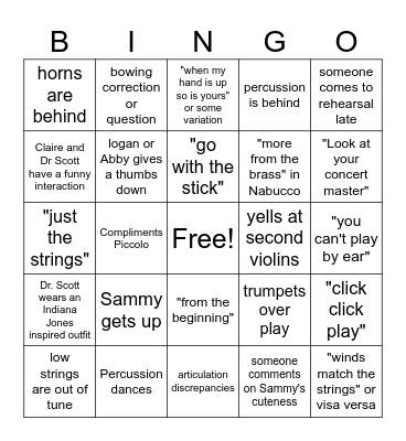 orchestra bingo Card