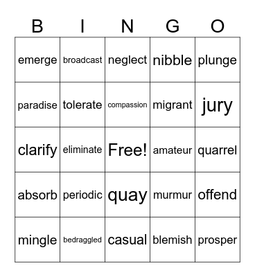 KMS G5 Vocab 1-4 Bingo Card