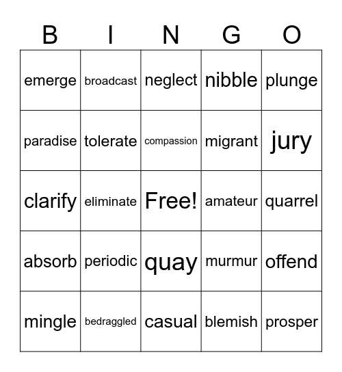 KMS G5 Vocab 1-4 Bingo Card