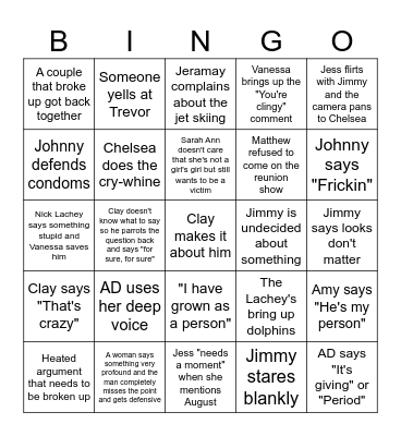 Love Is Blind Bingo Card