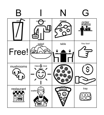 Ordering at a Restaurant Bingo Card