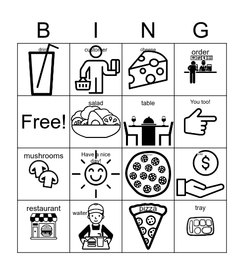 Ordering at a Restaurant Bingo Card